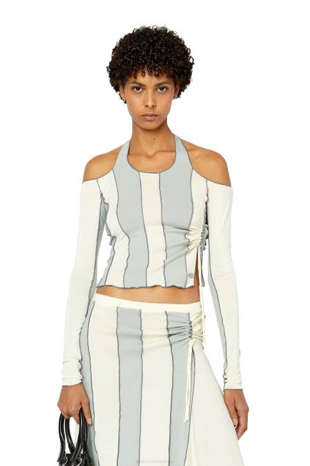 Diesel Frauen Blau Weiss T-Linien Bekleidung 8608949