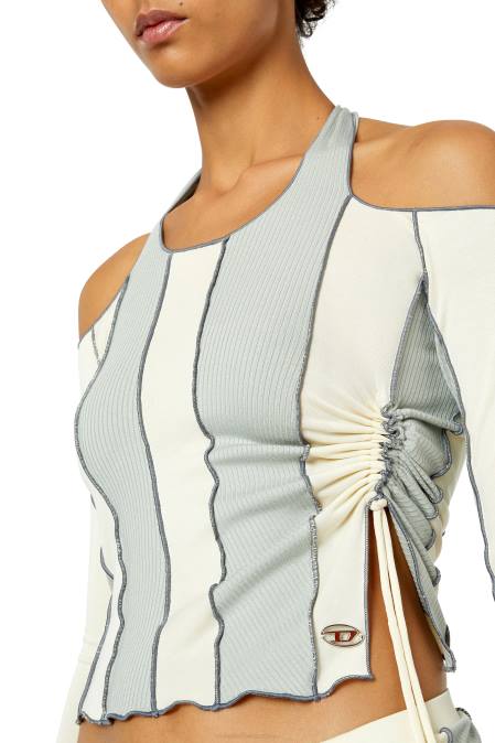 Diesel Frauen Blau Weiss T-Linien Bekleidung 8608949