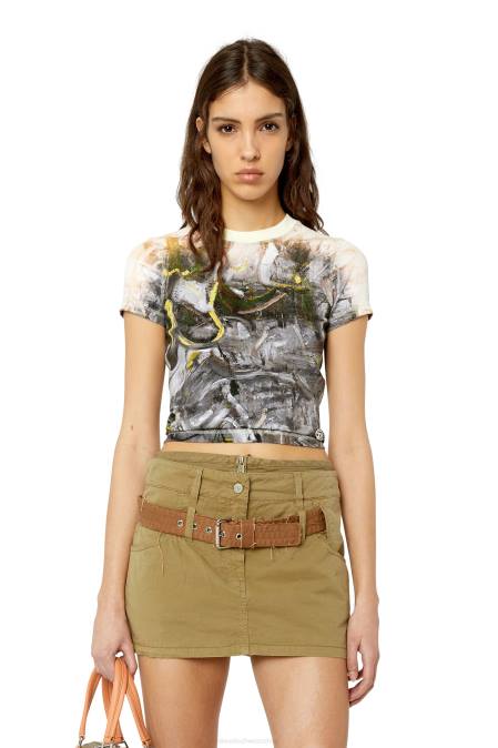 Diesel Frauen grau weiß t-skinzy-g1 Bekleidung 8608940