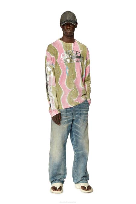 Diesel Männer rosa/grün t-kran-ls-l4 Bekleidung 8608274
